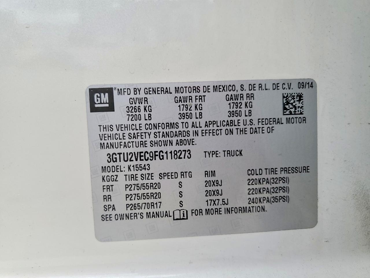 2015 Gmc Sierra K1500 Slt Белый vin: 3GTU2VEC9FG118273