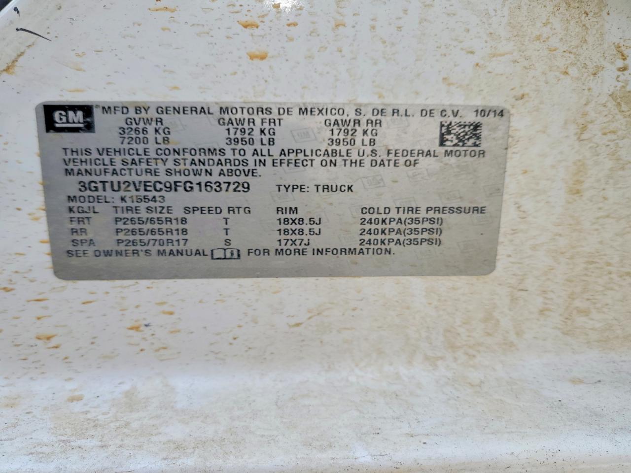 2015 Gmc Sierra K1500 Slt Белый vin: 3GTU2VEC9FG163729