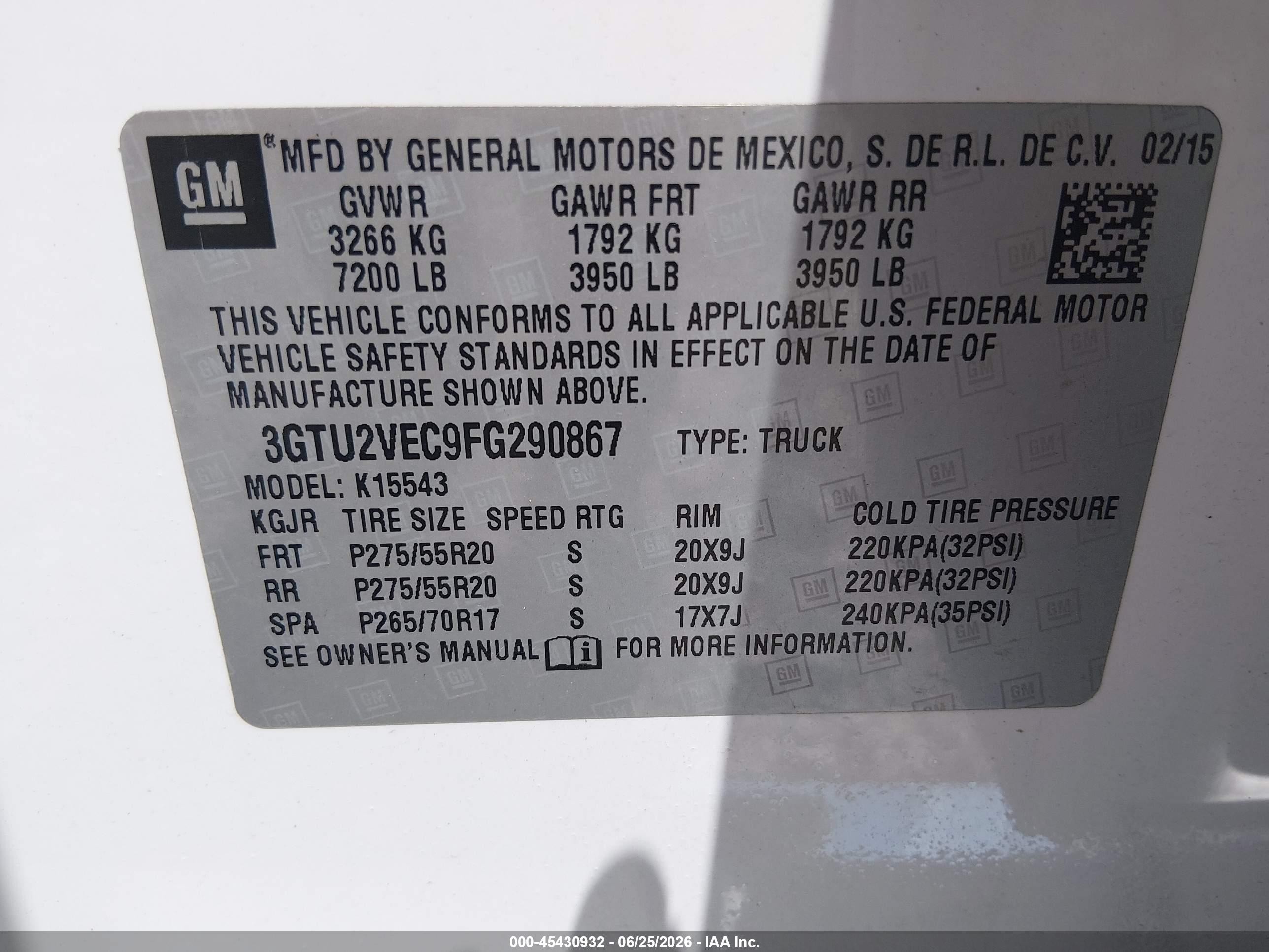 2015 Gmc Sierra 1500 Slt White vin: 3GTU2VEC9FG290867