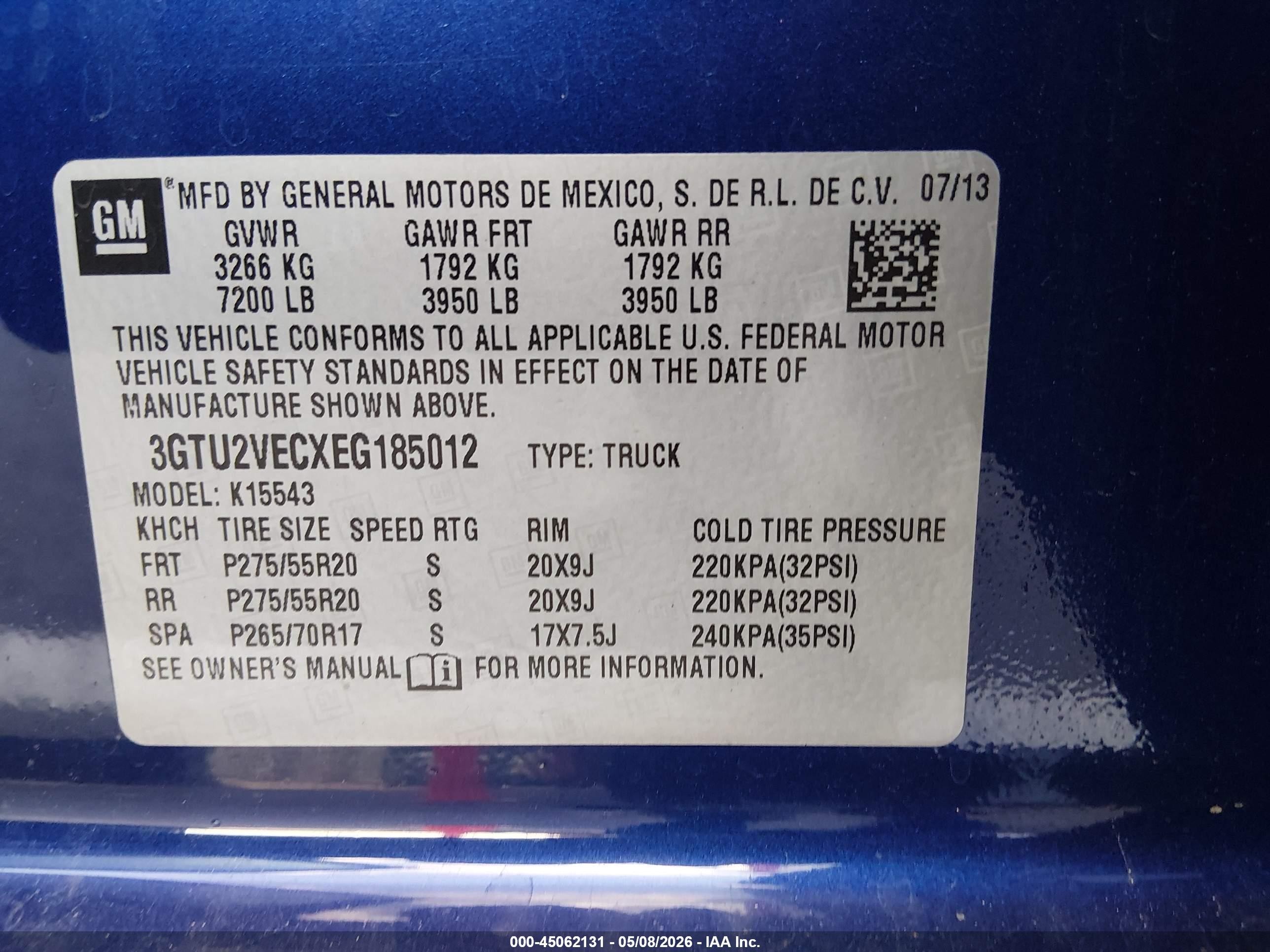 2014 Gmc Sierra 1500 Slt Blue vin: 3GTU2VECXEG185012