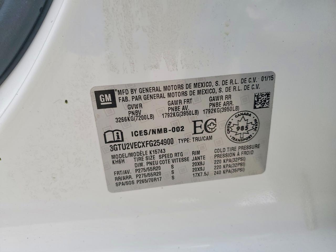 2015 Gmc Sierra K1500 Slt White vin: 3GTU2VECXFG254900