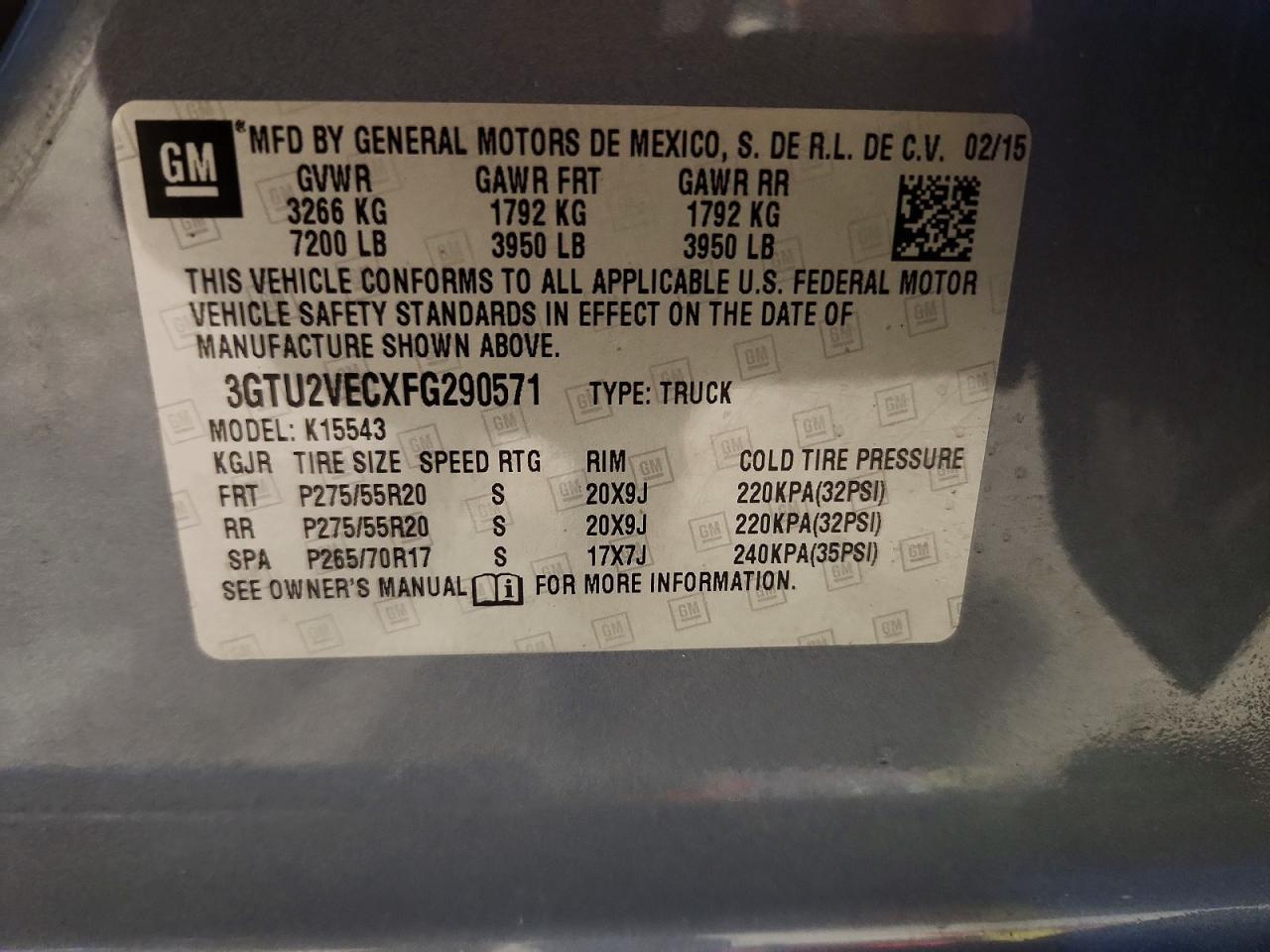 2015 Gmc Sierra K1500 Slt Gray vin: 3GTU2VECXFG290571