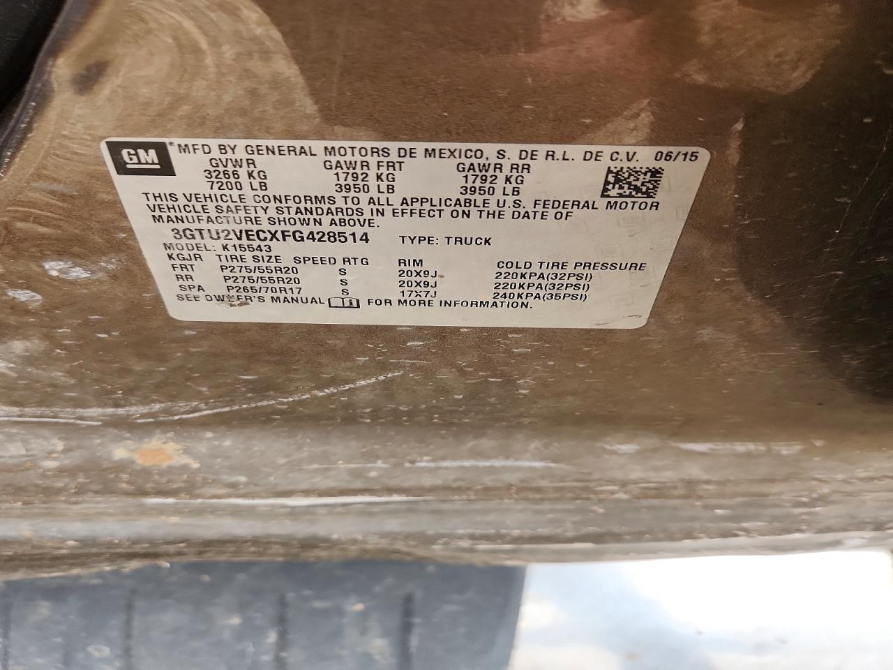 2015 Gmc Sierra K1500 Slt Brown vin: 3GTU2VECXFG428514