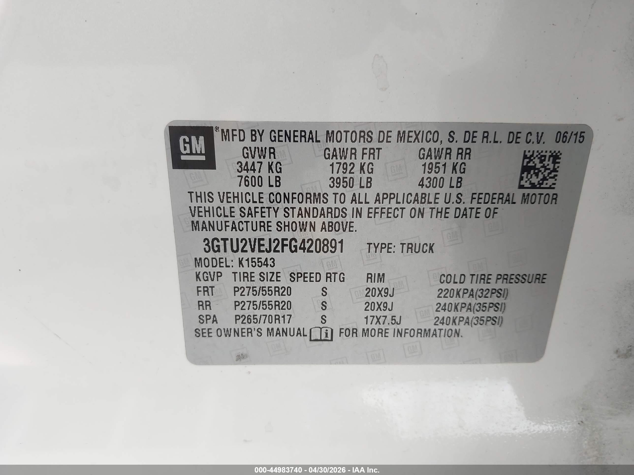 2015 Gmc Sierra 1500 Slt White vin: 3GTU2VEJ2FG420891
