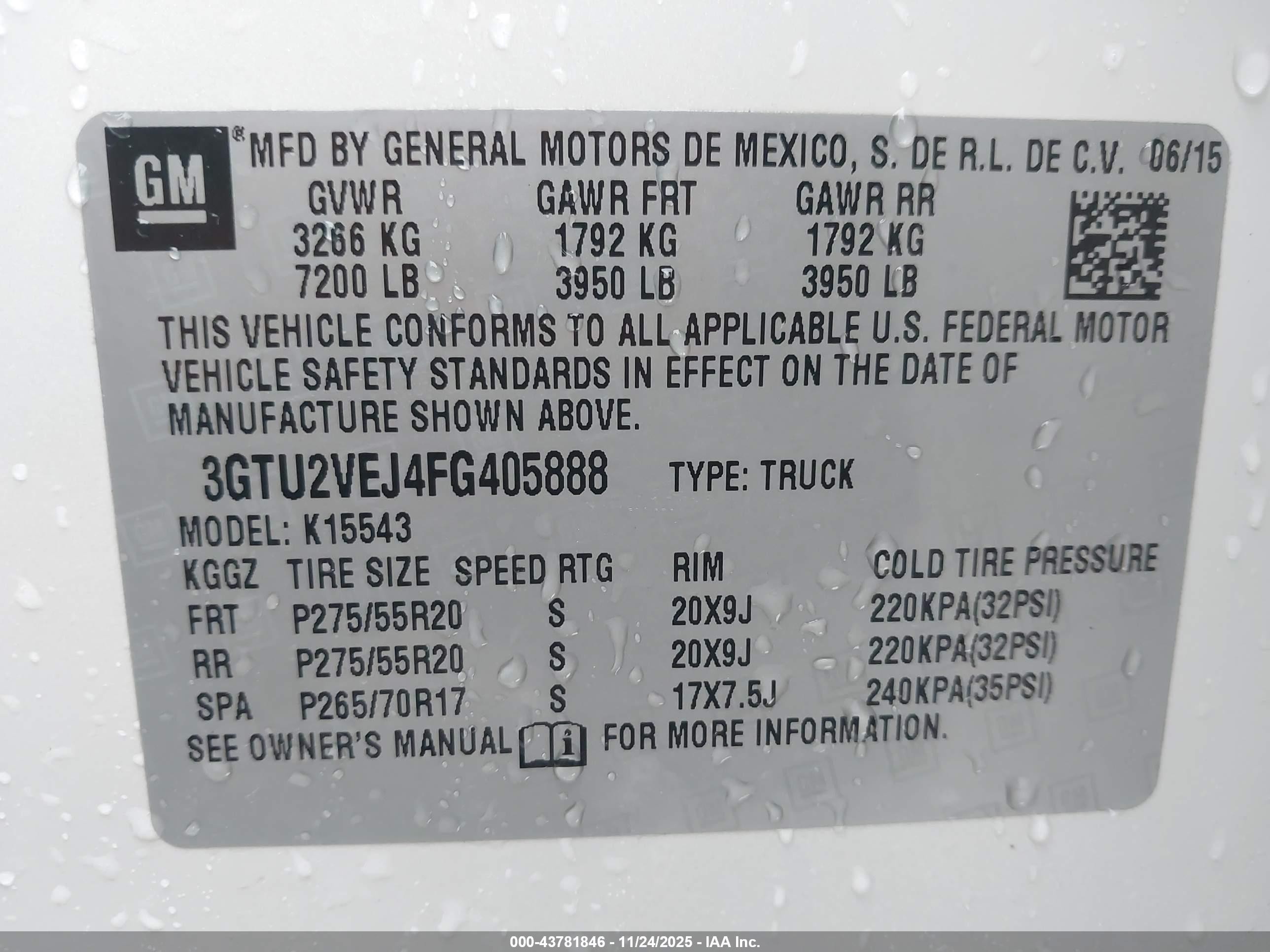 2015 Gmc Sierra 1500 Slt White vin: 3GTU2VEJ4FG405888