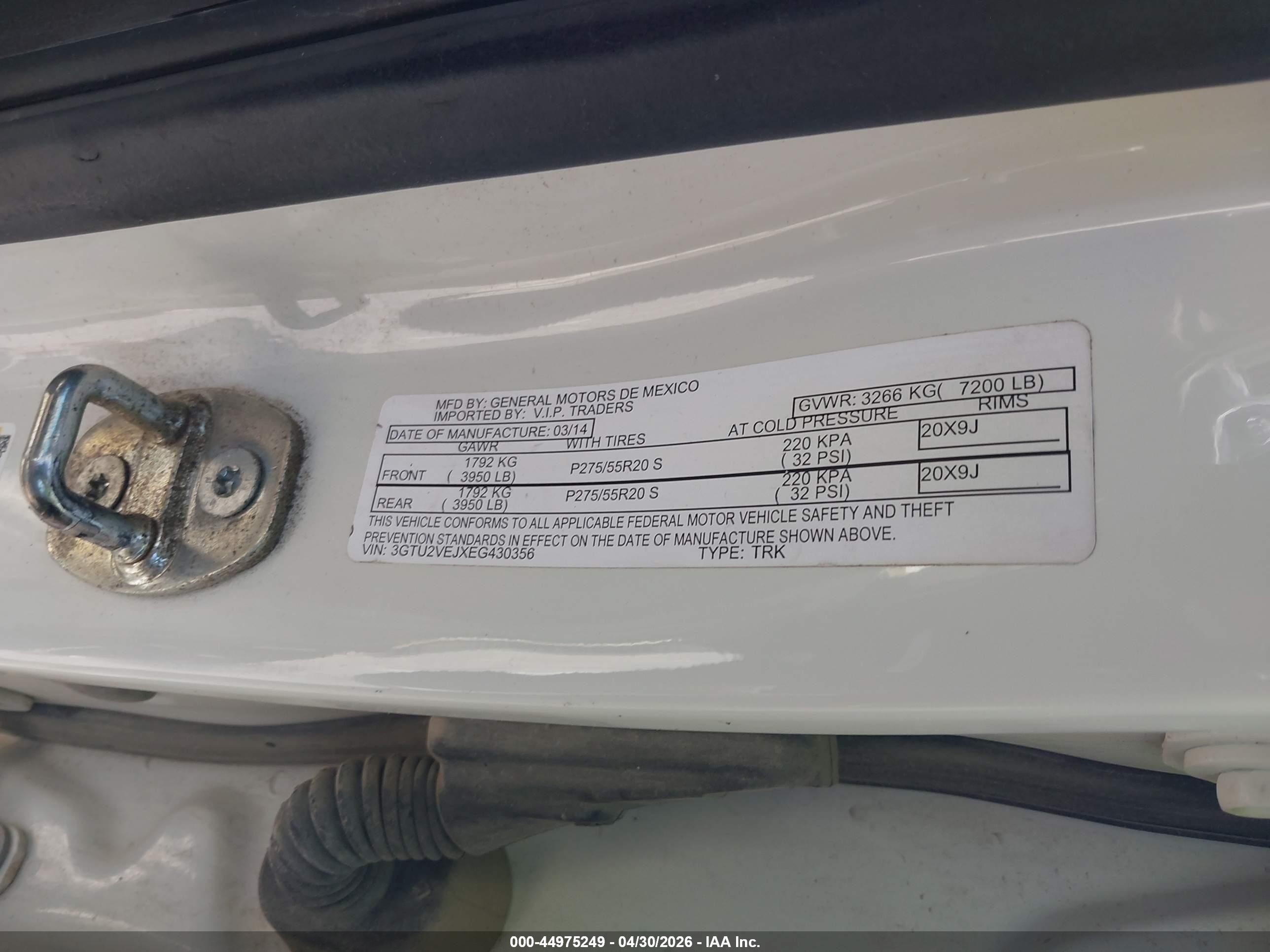 2014 Gmc Sierra 1500 Slt White vin: 3GTU2VEJXEG430356