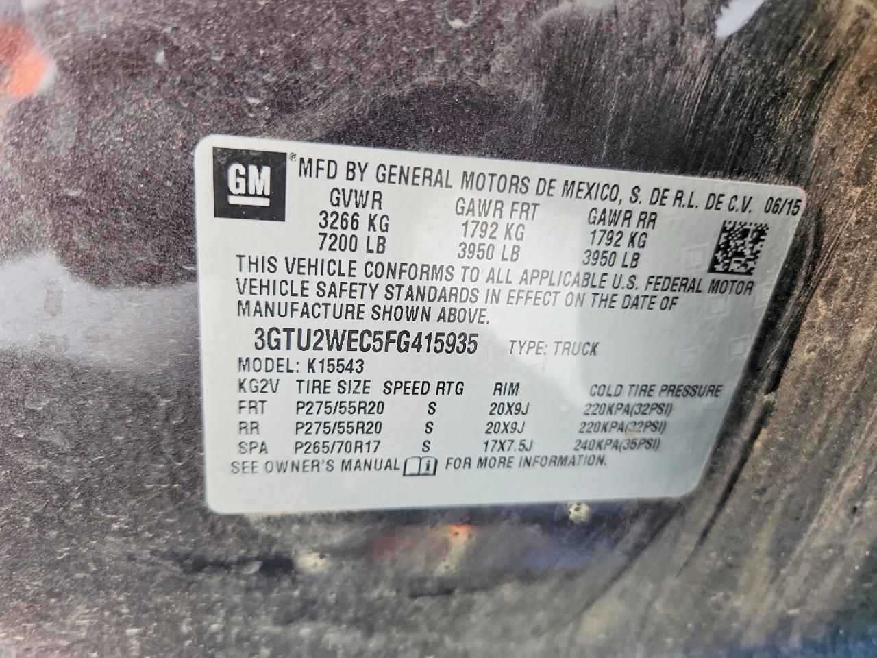 2015 Gmc Sierra K1500 Denali Charcoal vin: 3GTU2WEC5FG415935