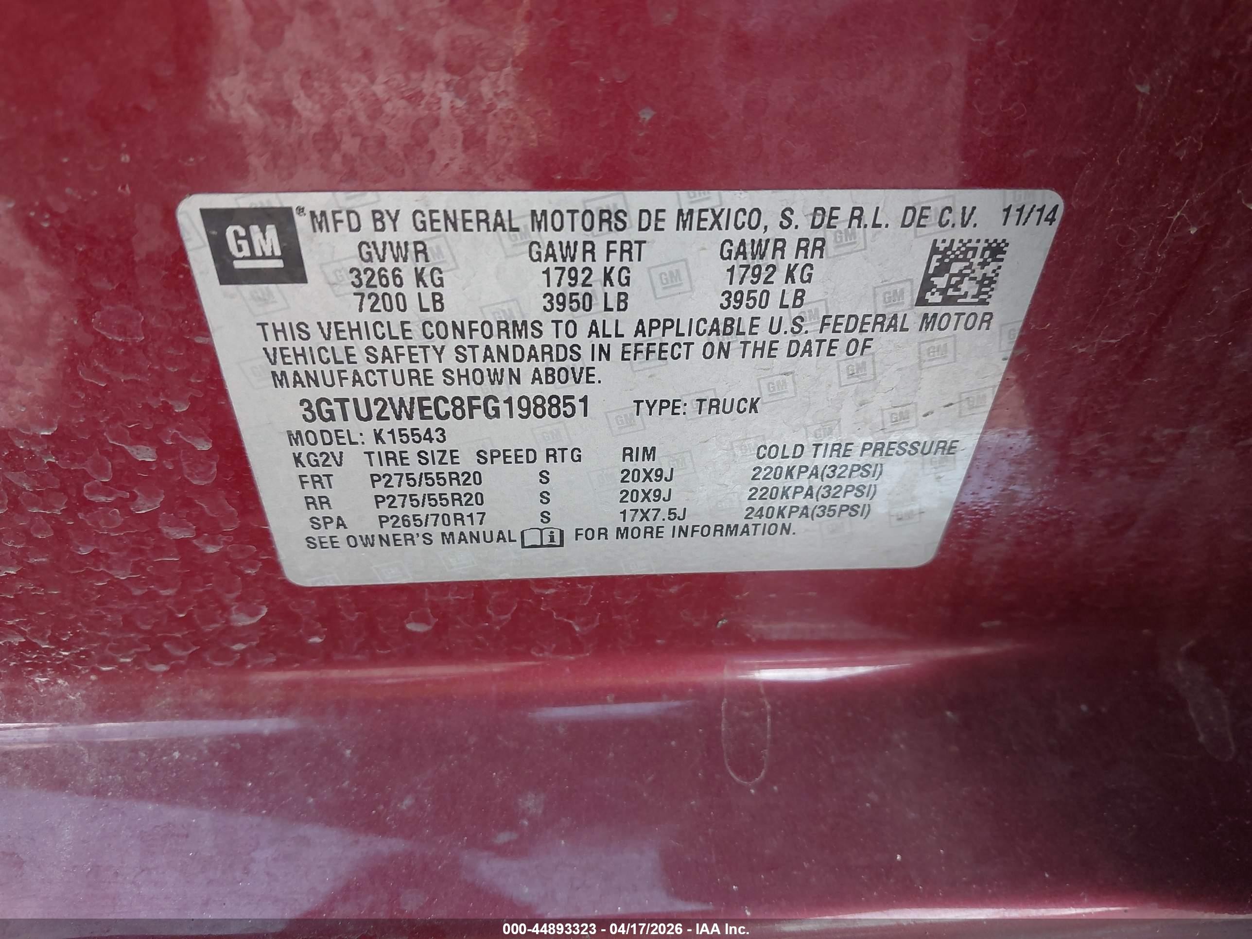 2015 Gmc Sierra 1500 Denali Red vin: 3GTU2WEC8FG198851