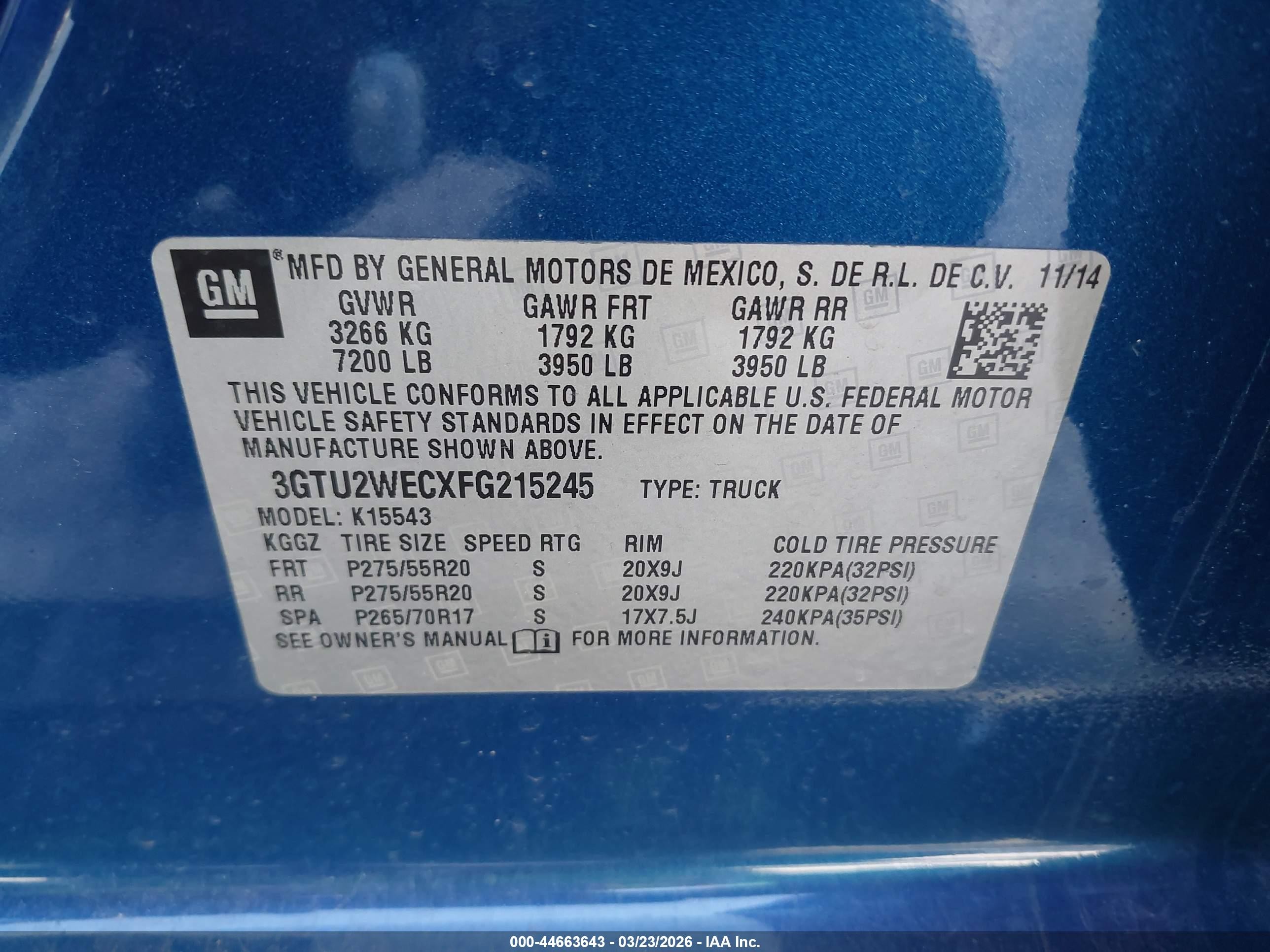 2015 Gmc Sierra 1500 Denali Blue vin: 3GTU2WECXFG215245
