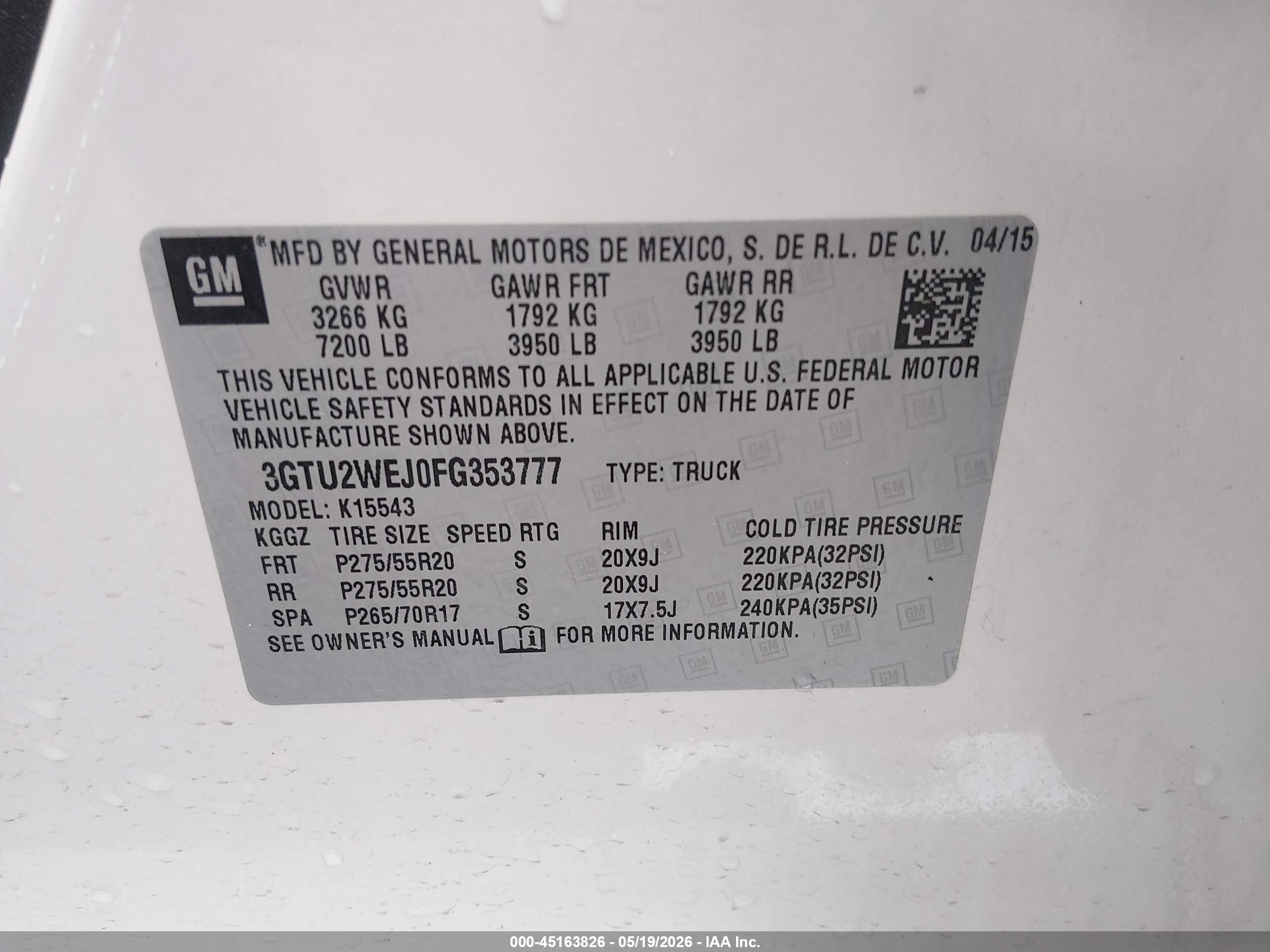 2015 Gmc Sierra 1500 Denali White vin: 3GTU2WEJ0FG353777