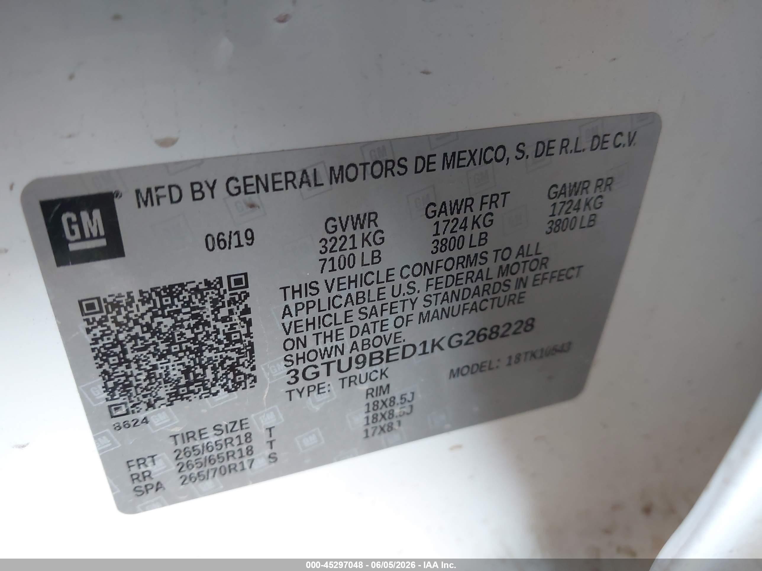 2019 Gmc Sierra 1500 Sle White vin: 3GTU9BED1KG268228