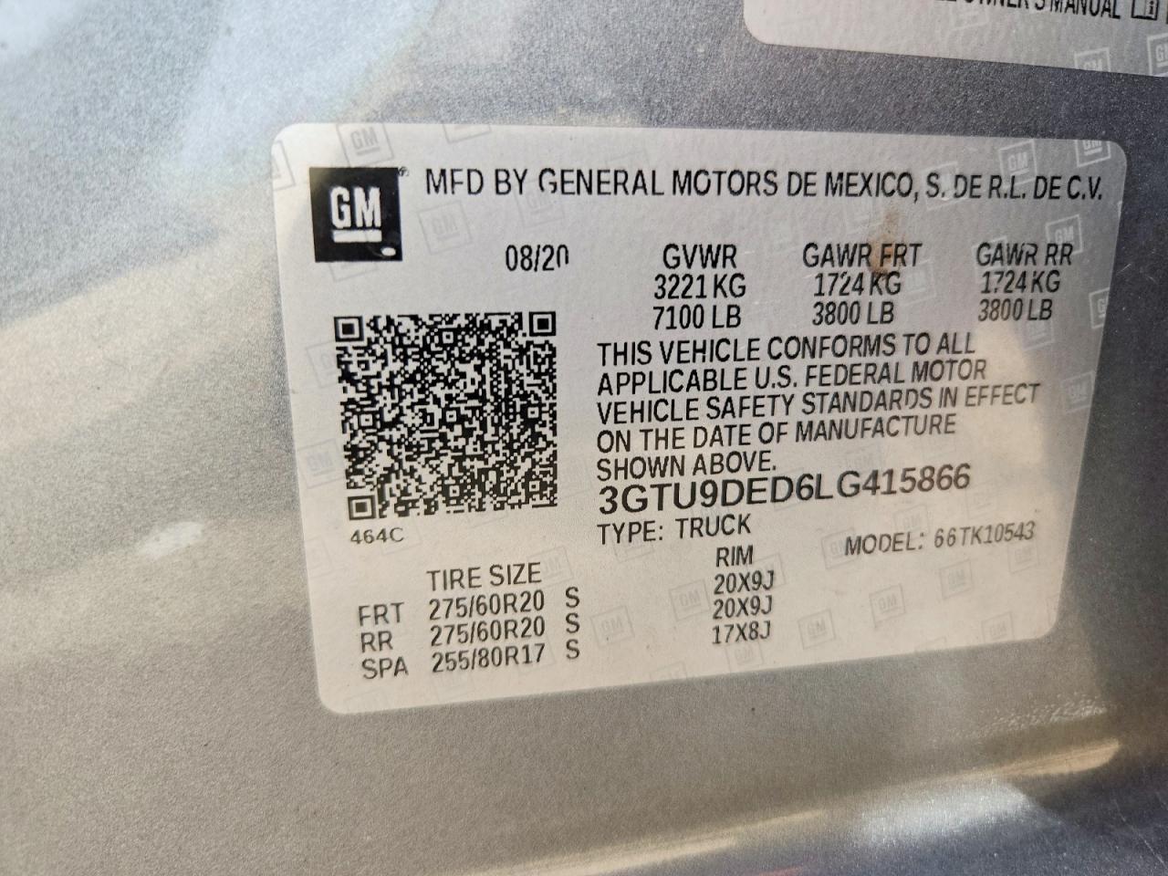 2020 Gmc Sierra K1500 Slt Gray vin: 3GTU9DED6LG415866