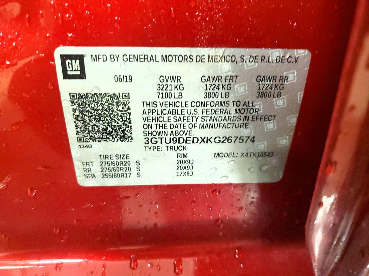 2019 Gmc Sierra K1500 Slt Red vin: 3GTU9DEDXKG267574