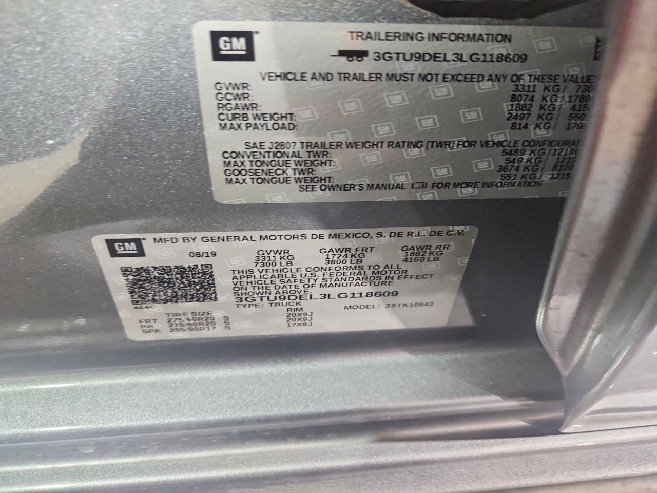 2020 Gmc Sierra K1500 Slt Silver vin: 3GTU9DEL3LG118609