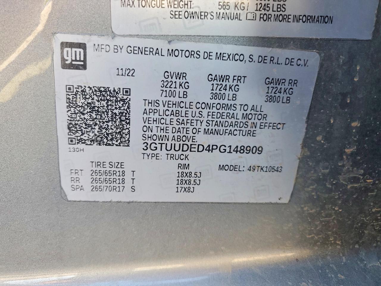 2023 Gmc Sierra K1500 Slt Gray vin: 3GTUUDED4PG148909