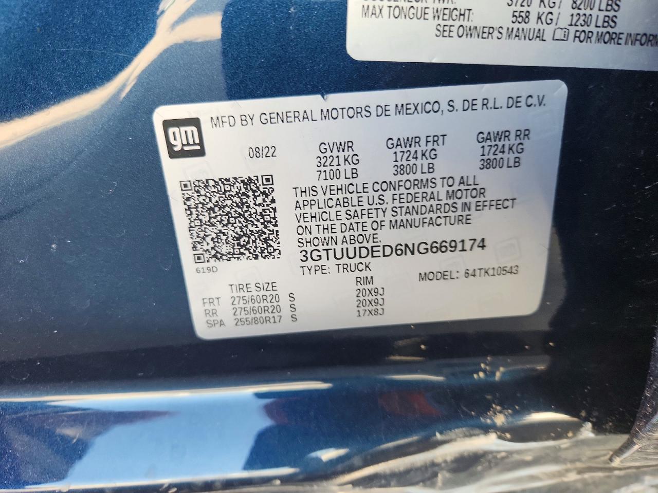 2022 Gmc Sierra K1500 Slt Blue vin: 3GTUUDED6NG669174