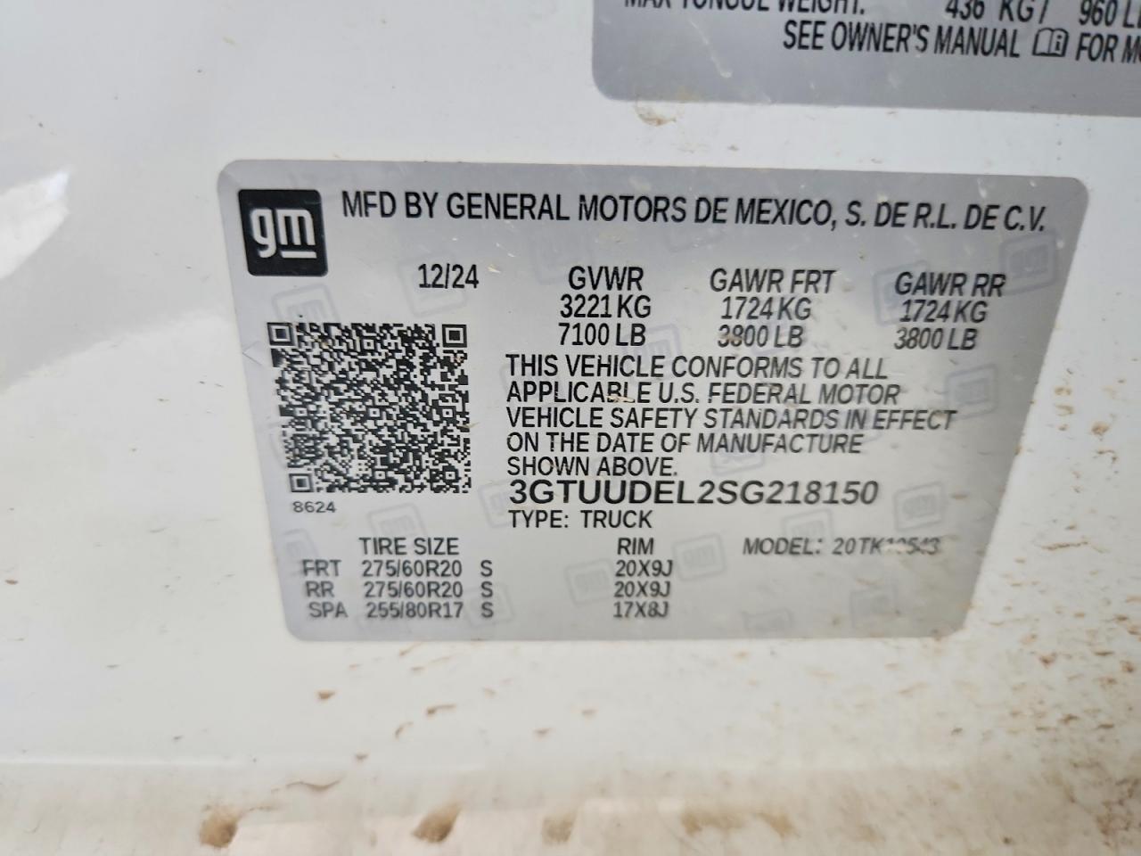 2025 Gmc Sierra K1500 Slt White vin: 3GTUUDEL2SG218150