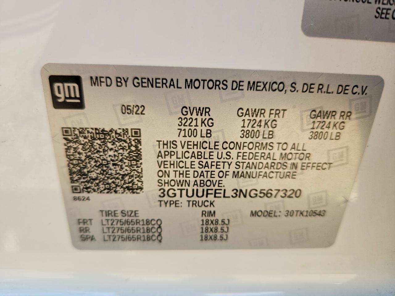 2022 Gmc Sierra K1500 At4x White vin: 3GTUUFEL3NG567320