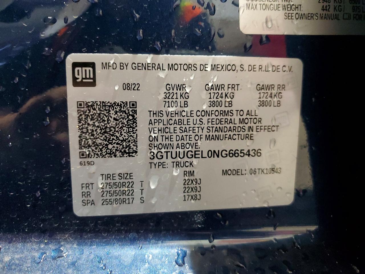 2022 Gmc Sierra K1500 Denali Blue vin: 3GTUUGEL0NG665436