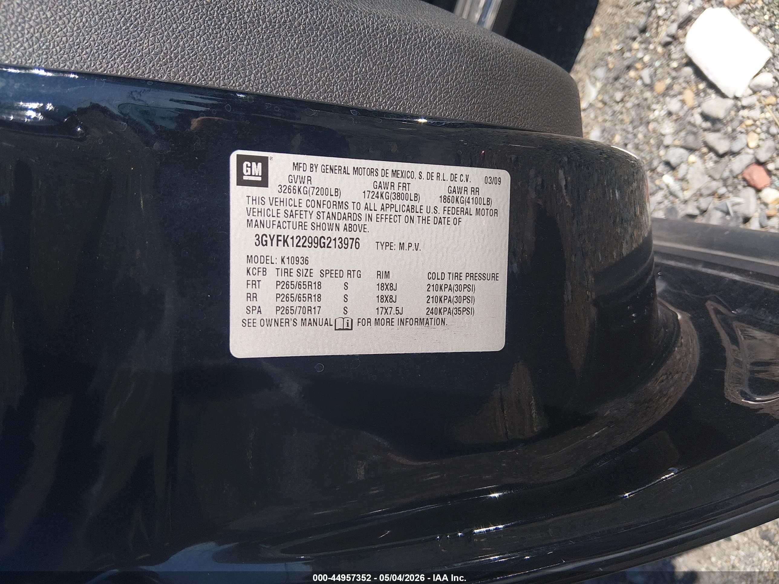 2009 Cadillac Escalade Ext Standard Black vin: 3GYFK12299G213976