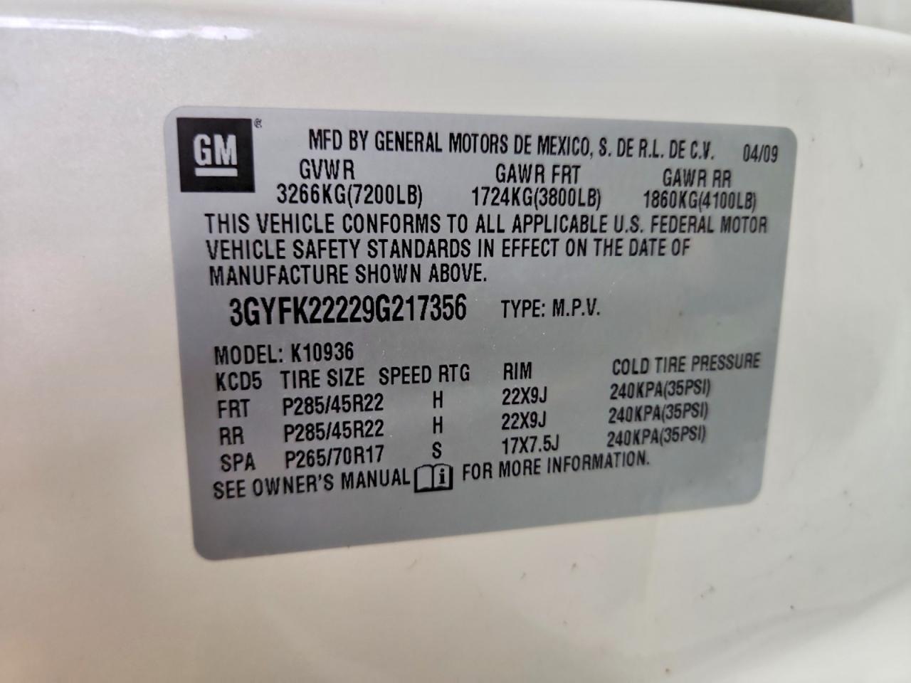 2009 Cadillac Escalade Ext Luxury White vin: 3GYFK22229G217356