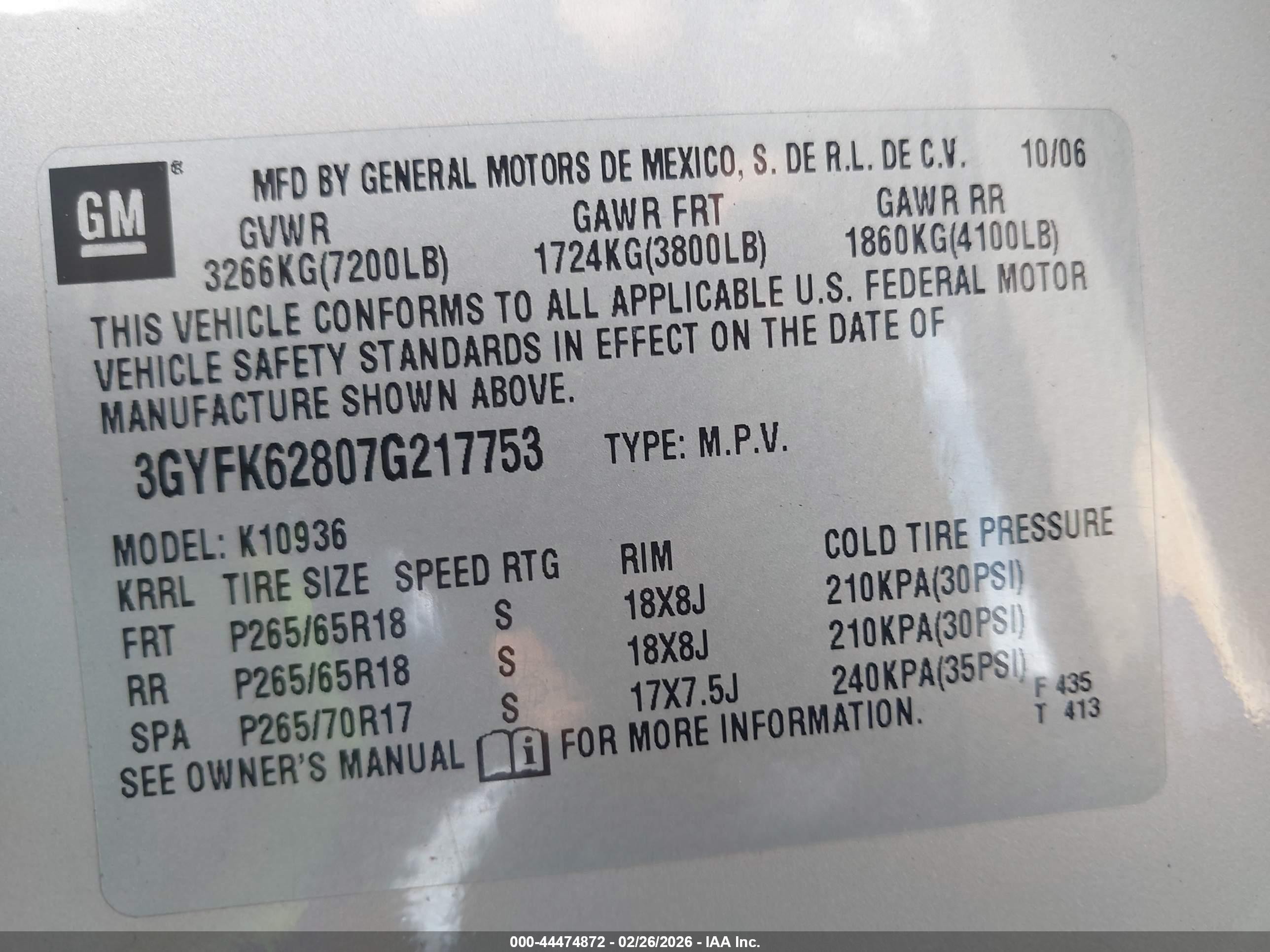 2007 Cadillac Escalade Ext Standard Gold vin: 3GYFK62807G217753