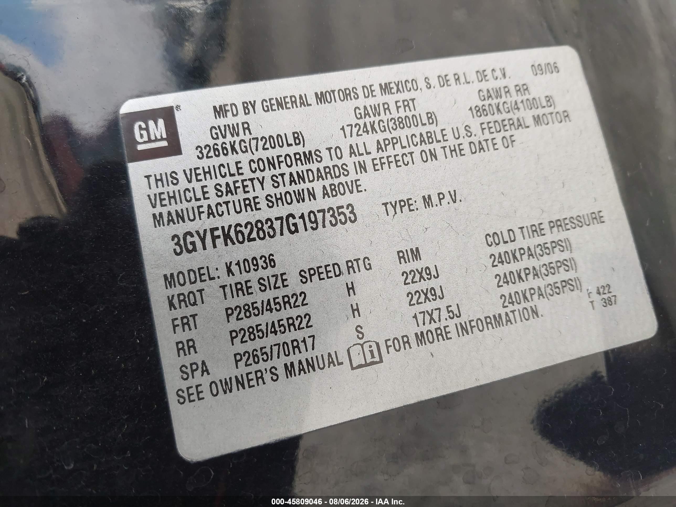 2007 Cadillac Escalade Ext   Black vin: 3GYFK62837G197353
