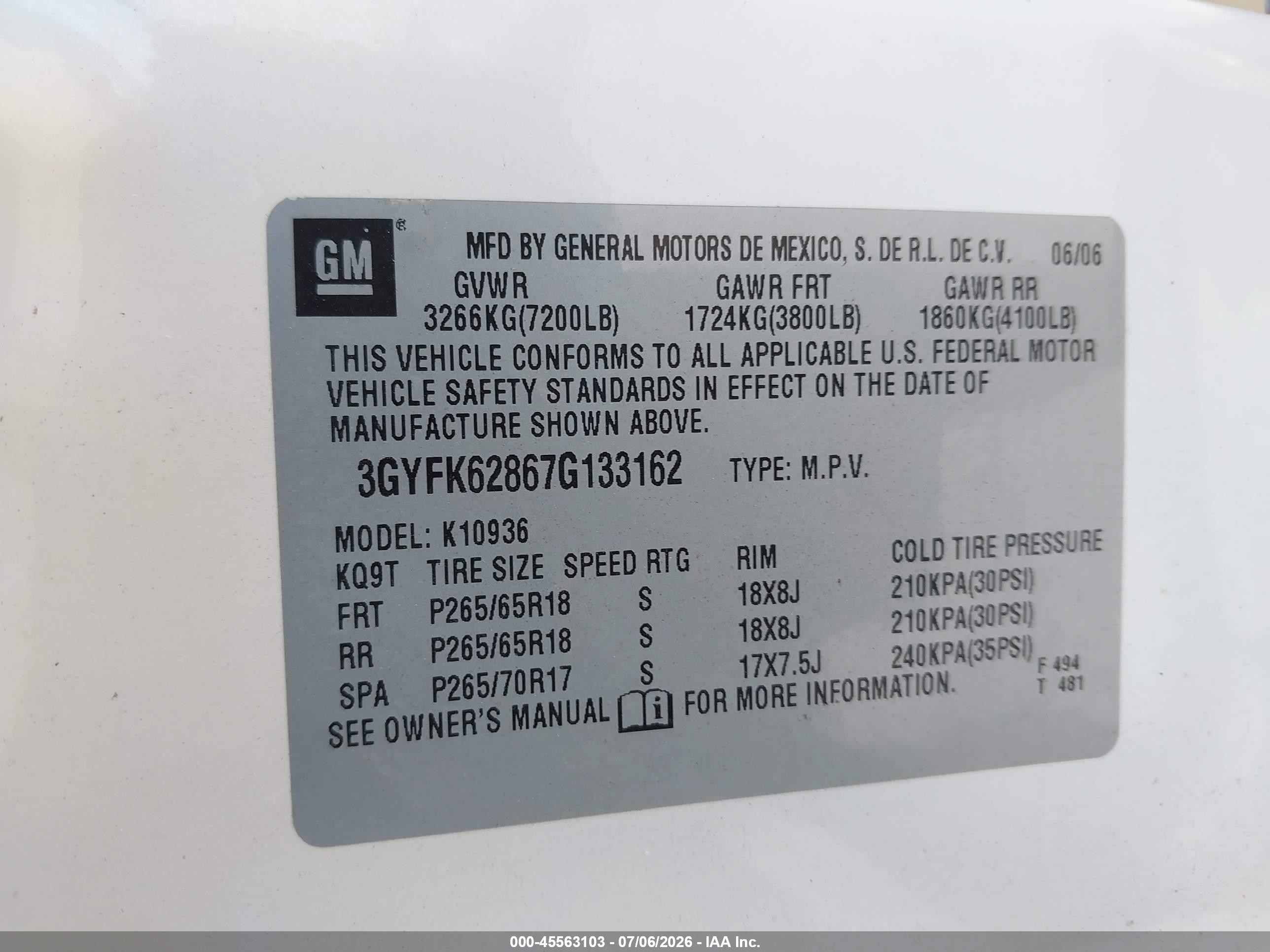 2007 Cadillac Escalade Ext Standard Белый vin: 3GYFK62867G133162