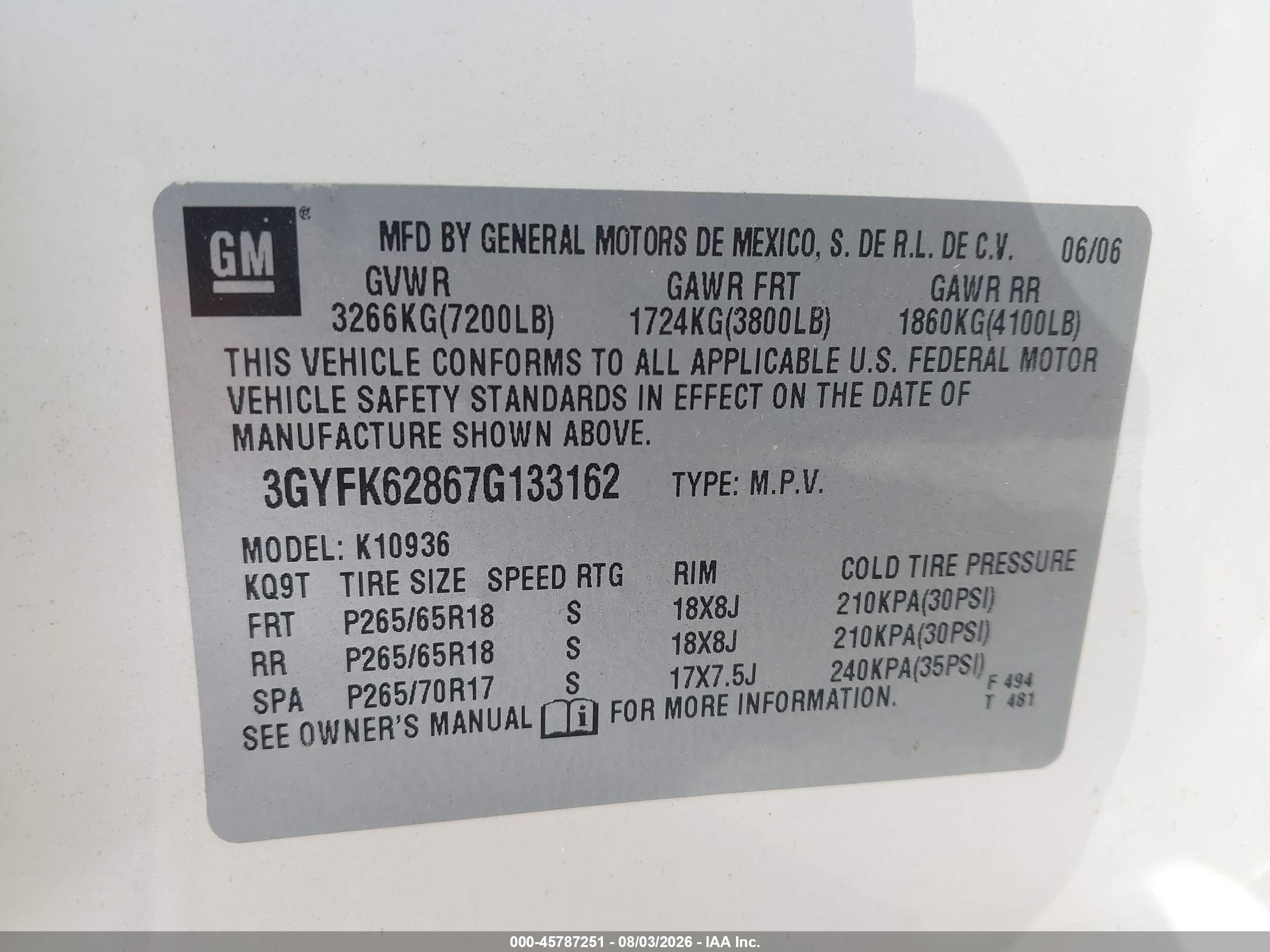 2007 Cadillac Escalade Ext Standard White vin: 3GYFK62867G133162