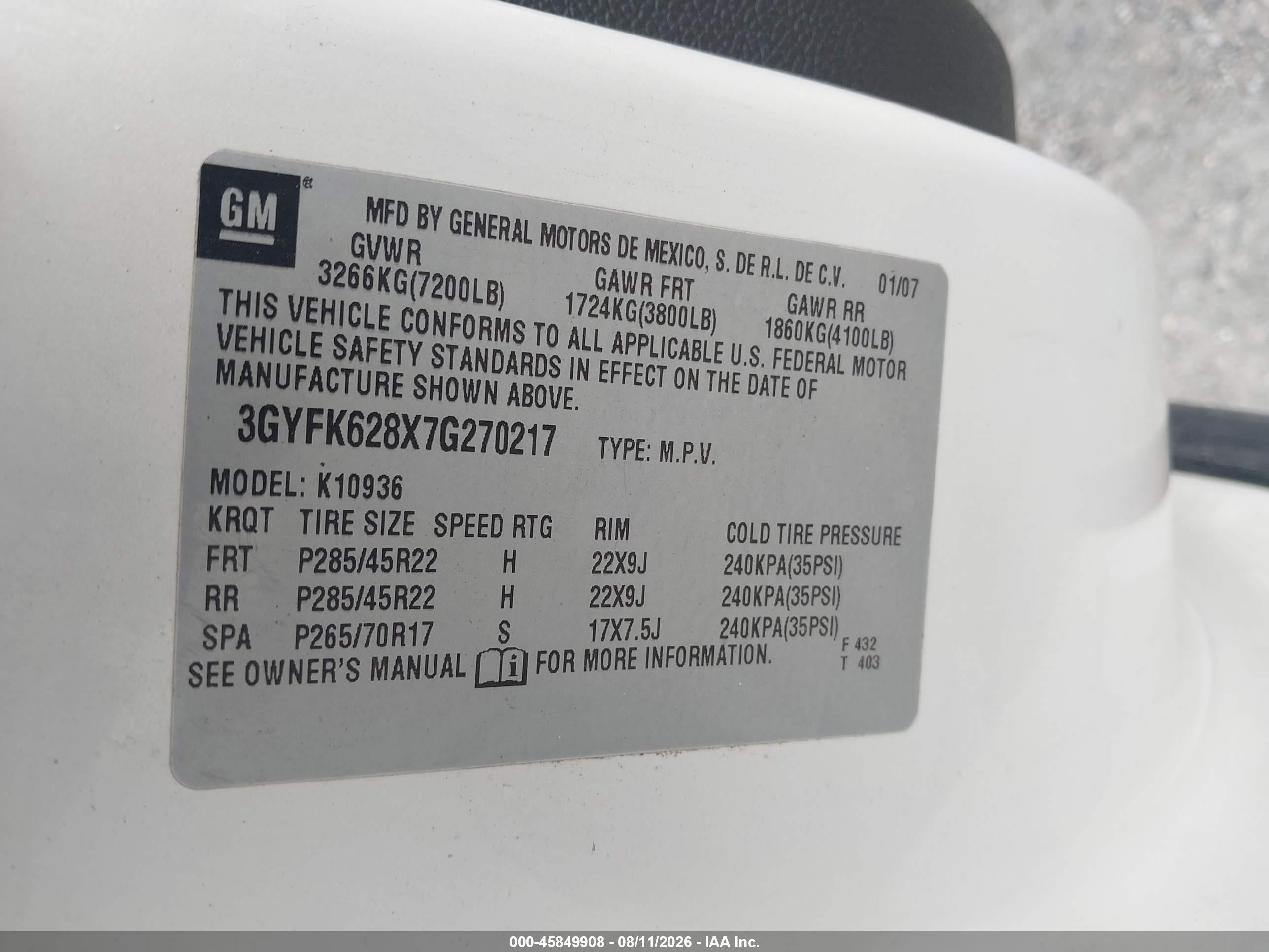 2007 Cadillac Escalade Ext   Cream vin: 3GYFK628X7G270217