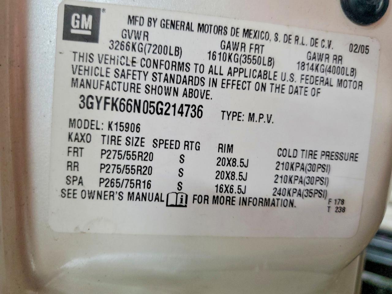 2005 Cadillac Escalade Esv White vin: 3GYFK66N05G214736