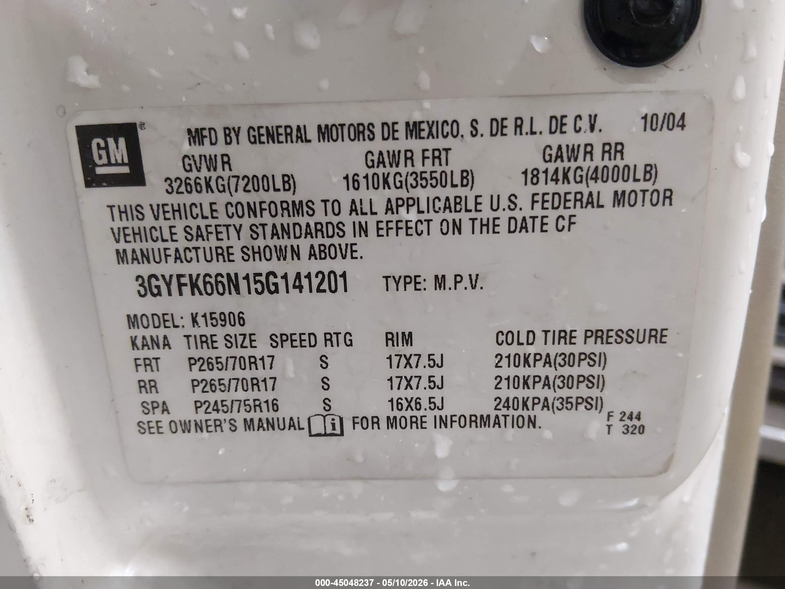 2005 Cadillac Escalade Esv   Cream vin: 3GYFK66N15G141201