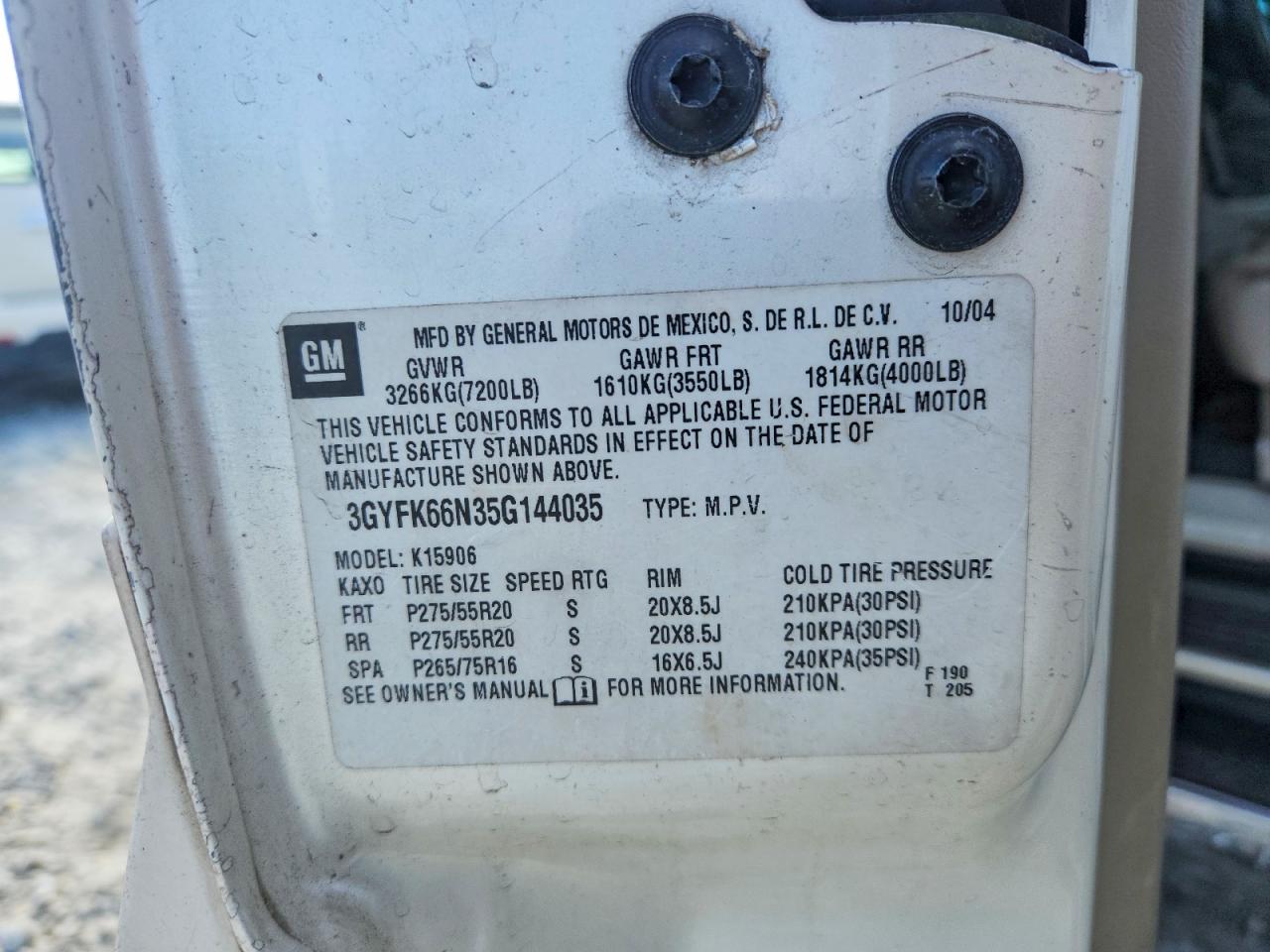 2005 Cadillac Escalade Esv White vin: 3GYFK66N35G144035