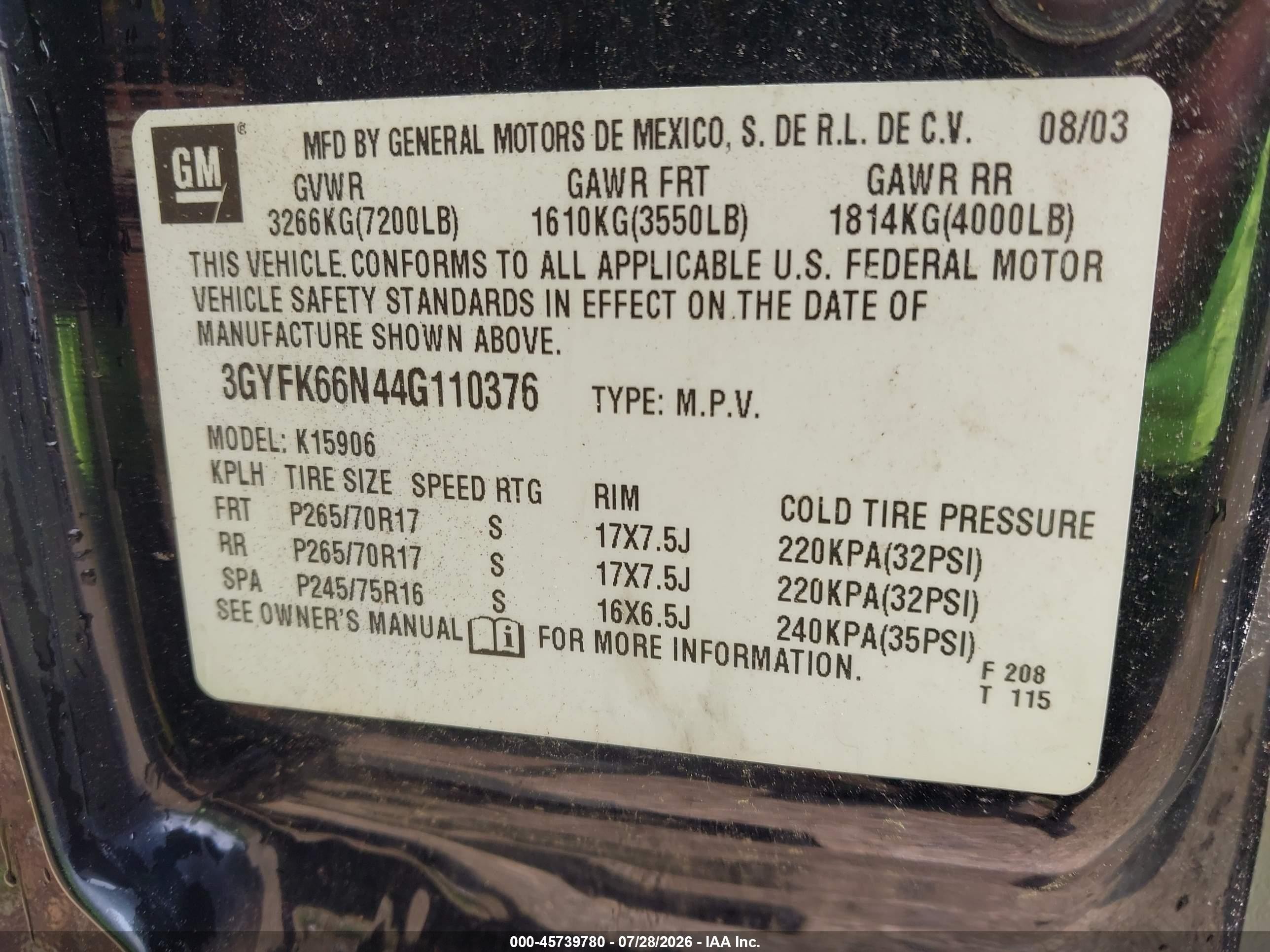 2004 Cadillac Escalade Esv Standard Black vin: 3GYFK66N44G110376