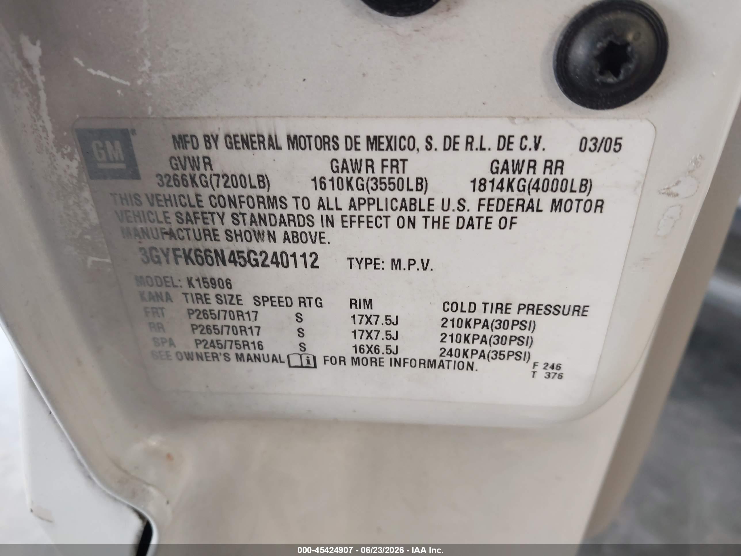 2005 Cadillac Escalade Esv Standard Белый vin: 3GYFK66N45G240112