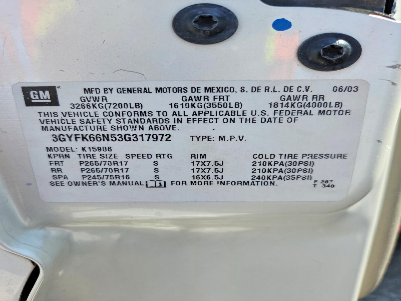 2003 Cadillac Escalade Esv White vin: 3GYFK66N53G317972