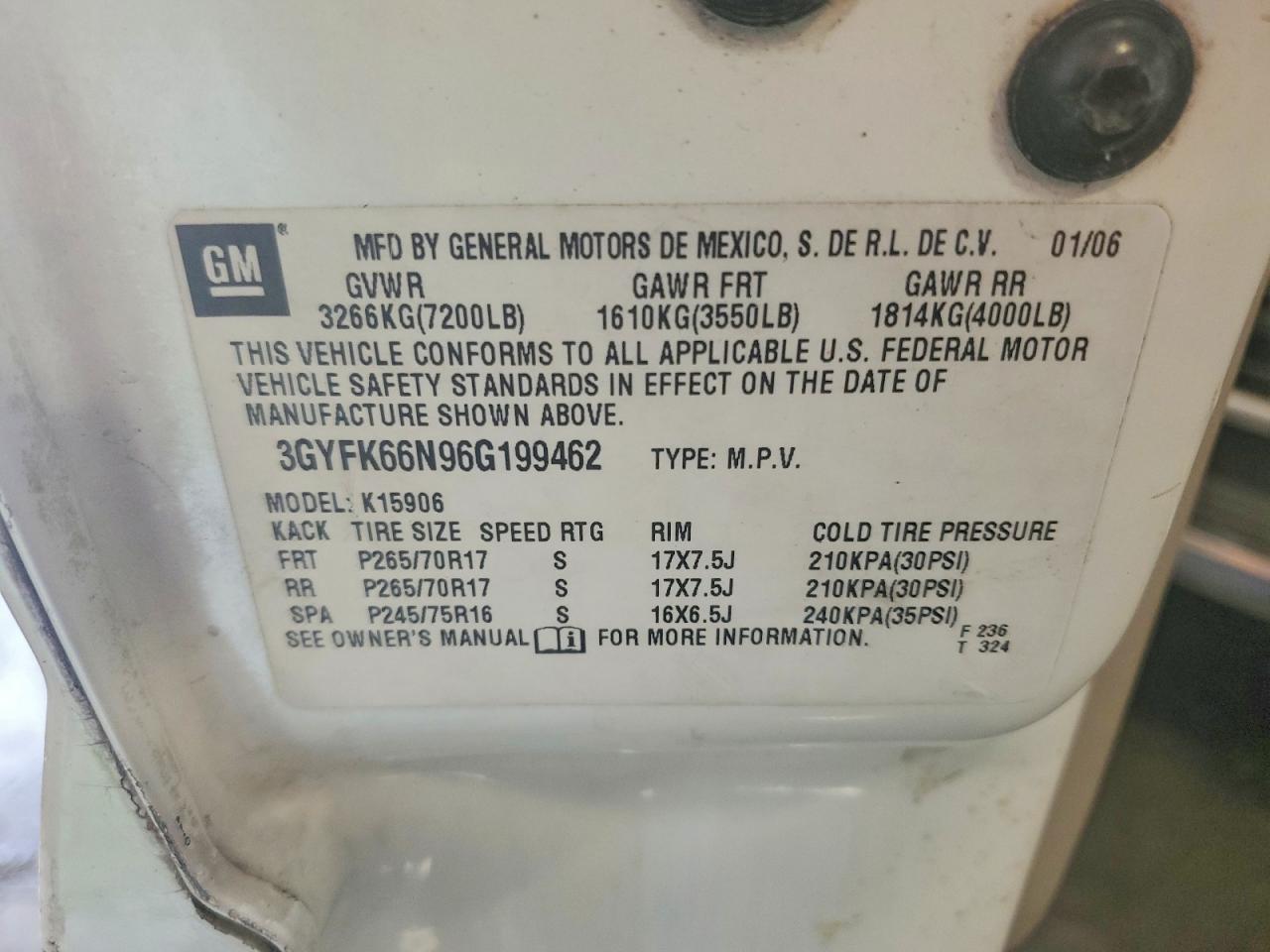 2006 Cadillac Escalade Esv Cream vin: 3GYFK66N96G199462