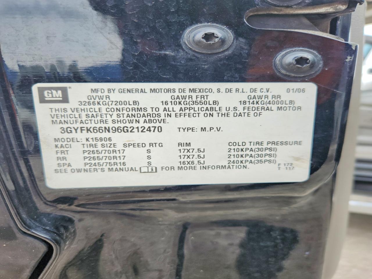 2006 Cadillac Escalade Esv Black vin: 3GYFK66N96G212470