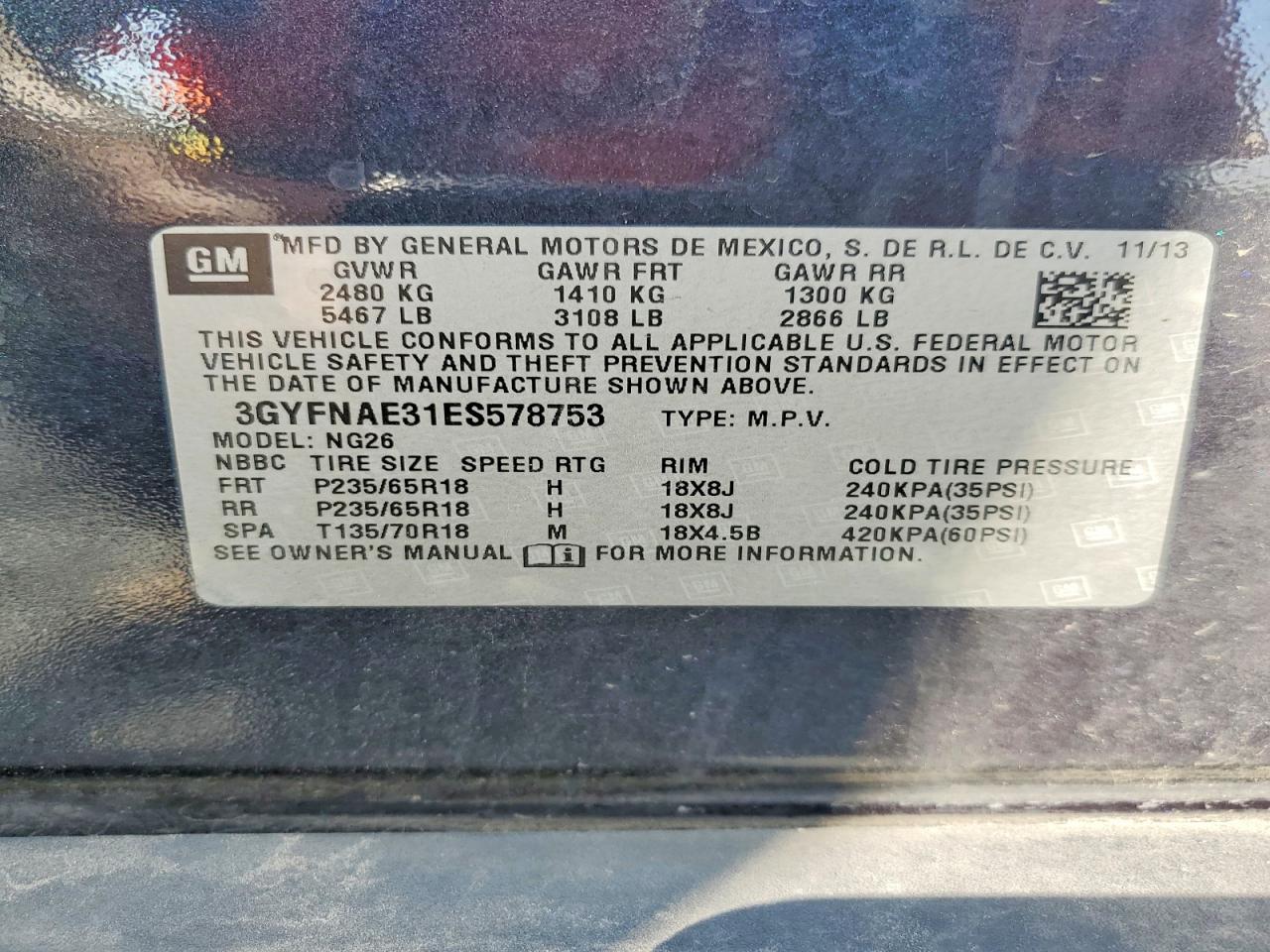 2014 Cadillac Srx Blue vin: 3GYFNAE31ES578753