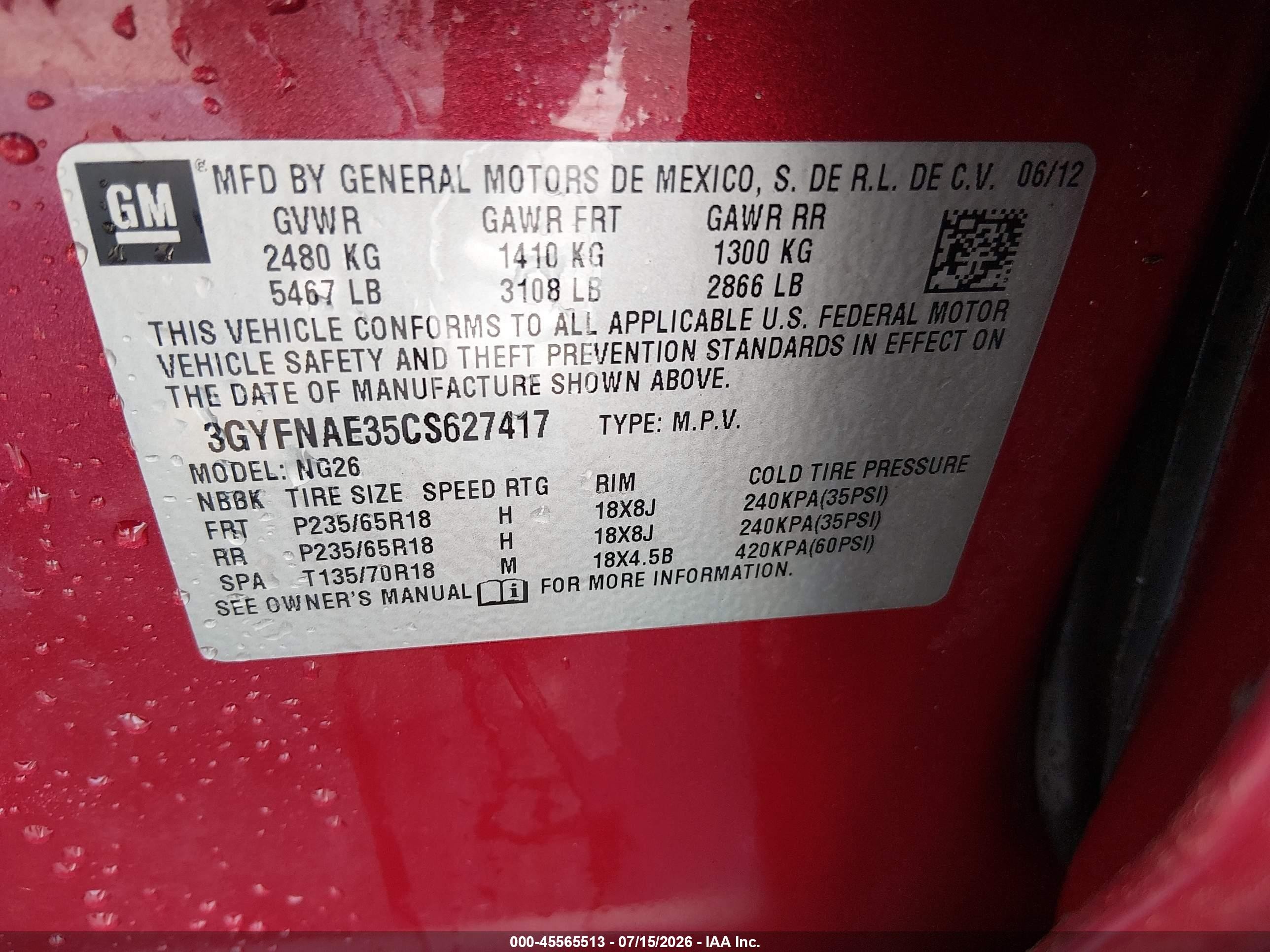 2012 Cadillac Srx Luxury Collection Red vin: 3GYFNAE35CS627417