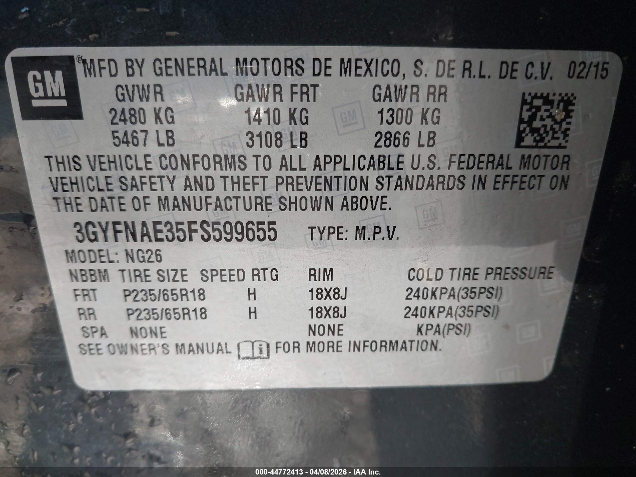 2015 Cadillac Srx Standard Gray vin: 3GYFNAE35FS599655