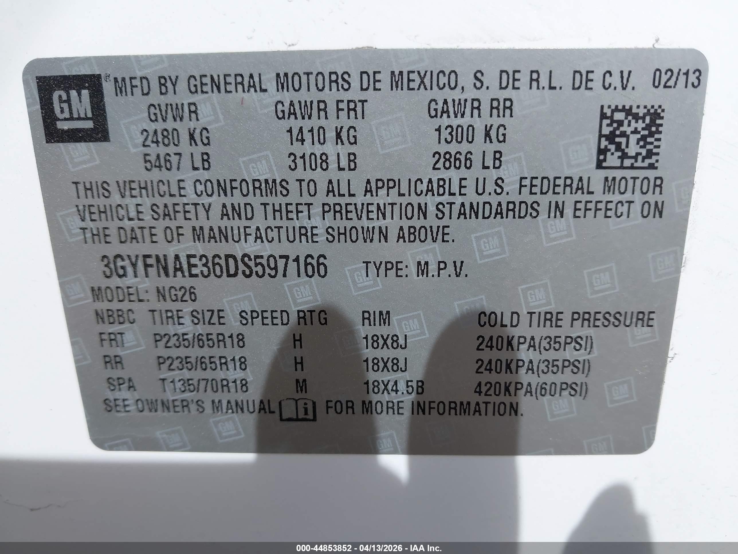 2013 Cadillac Srx Standard White vin: 3GYFNAE36DS597166