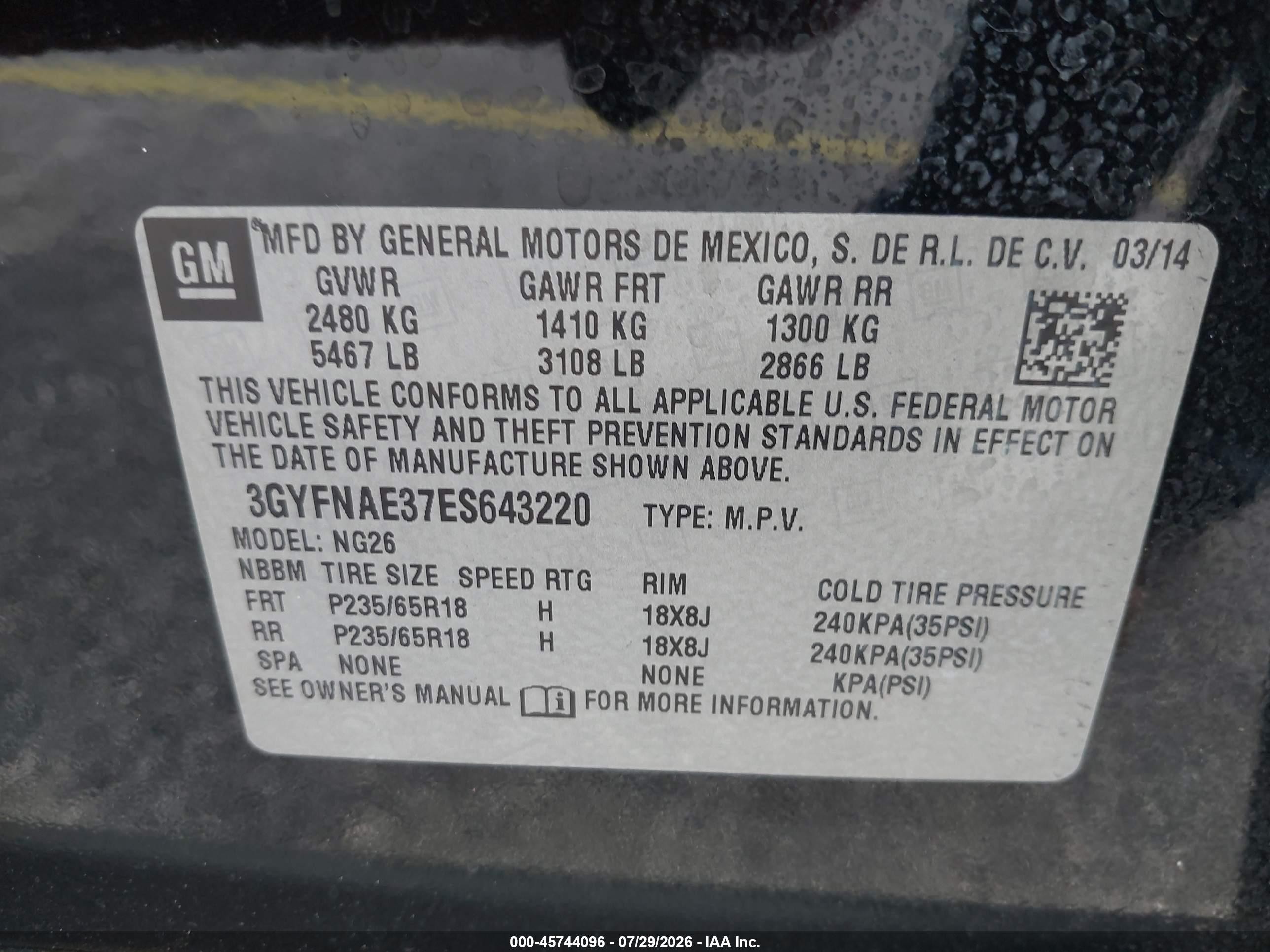 2014 Cadillac Srx Standard Black vin: 3GYFNAE37ES643220