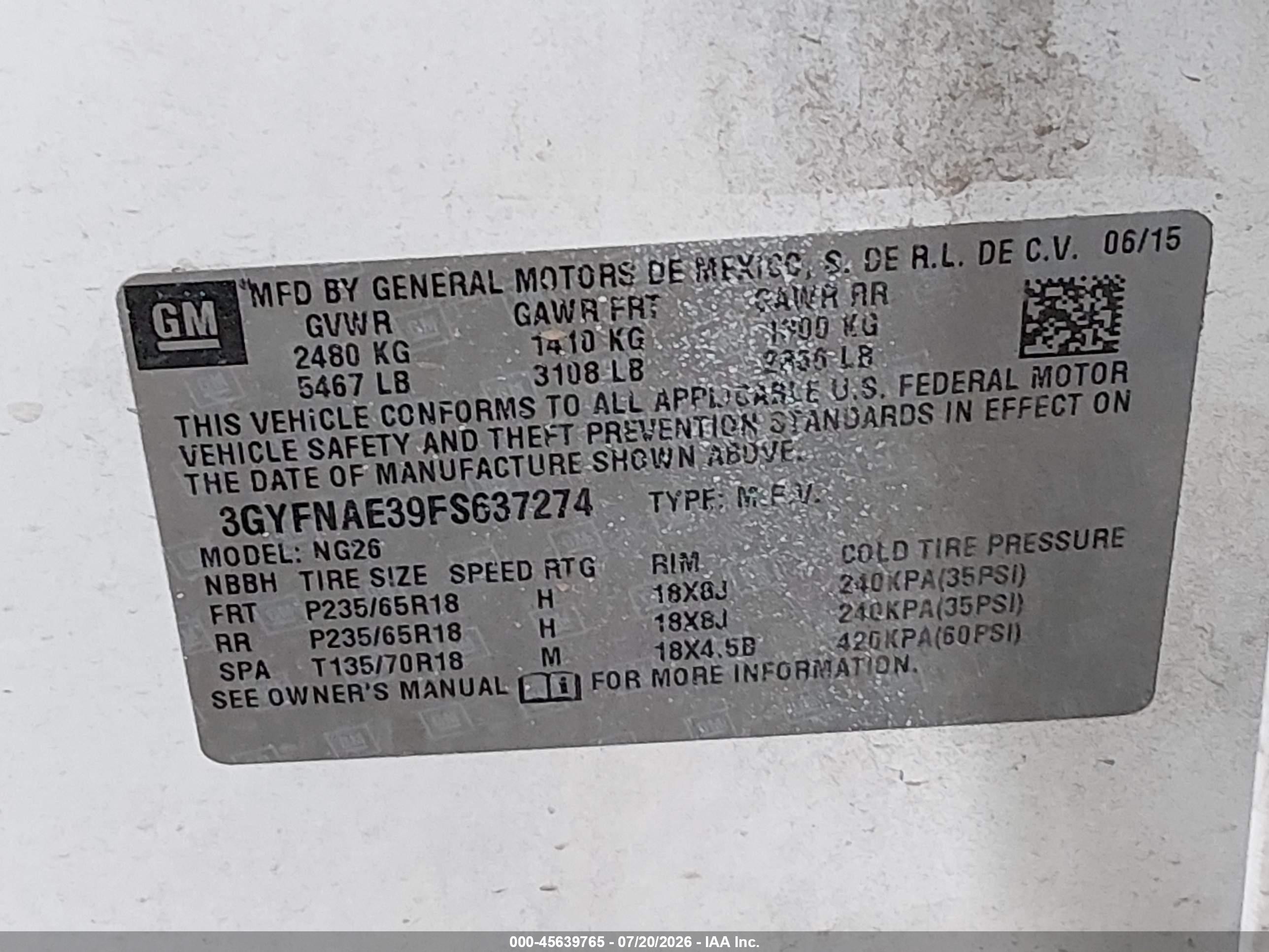 2015 Cadillac Srx Standard Белый vin: 3GYFNAE39FS637274