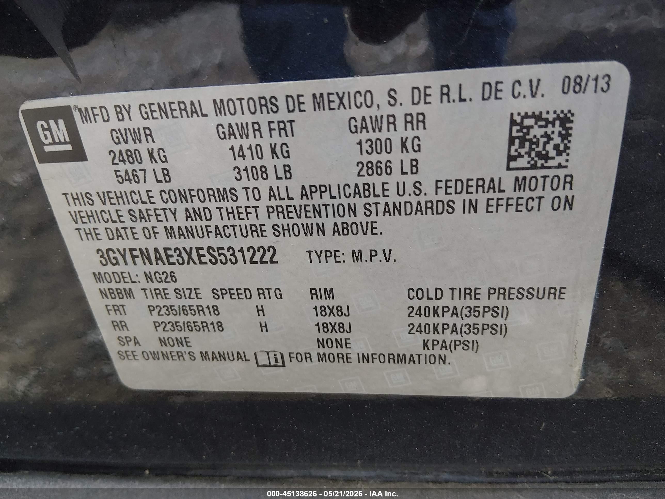 2014 Cadillac Srx Standard Gray vin: 3GYFNAE3XES531222