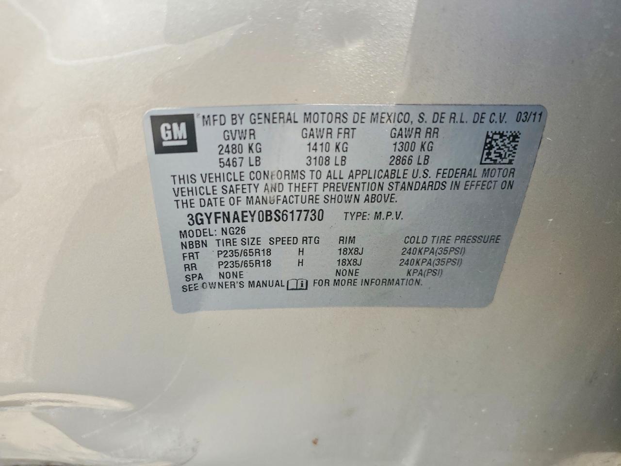 2011 Cadillac Srx Luxury Collection Beige vin: 3GYFNAEY0BS617730