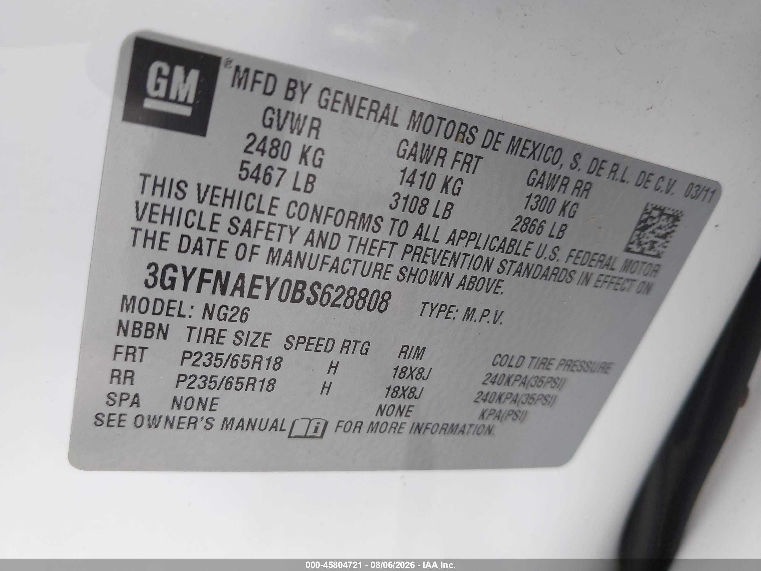2011 Cadillac Srx Luxury Collection White vin: 3GYFNAEY0BS628808