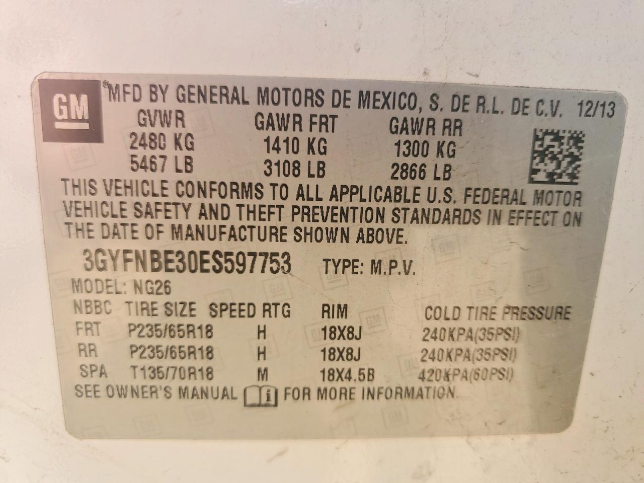 2014 Cadillac Srx Белый vin: 3GYFNBE30ES597753