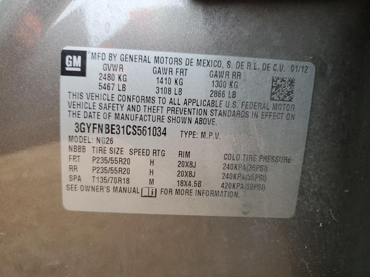 2012 Cadillac Srx Performance Collection Brown vin: 3GYFNBE31CS561034