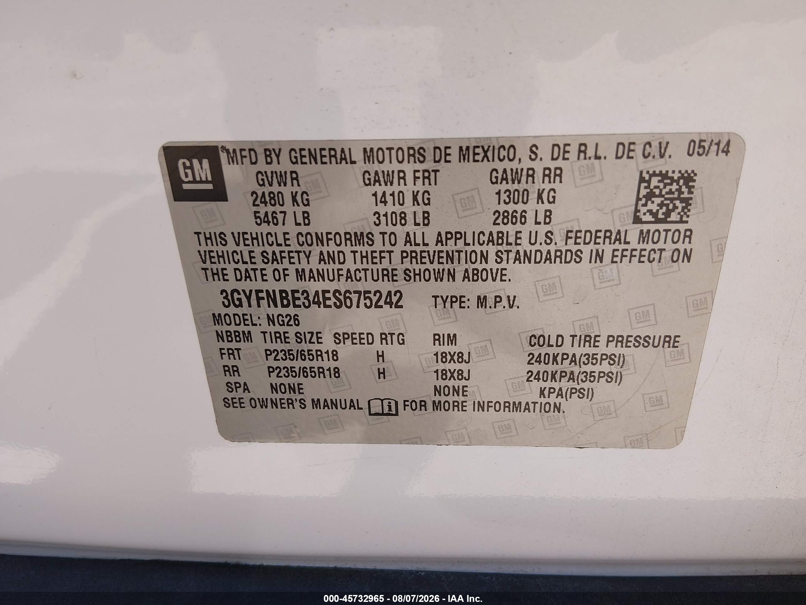 2014 Cadillac Srx Luxury Collection White vin: 3GYFNBE34ES675242